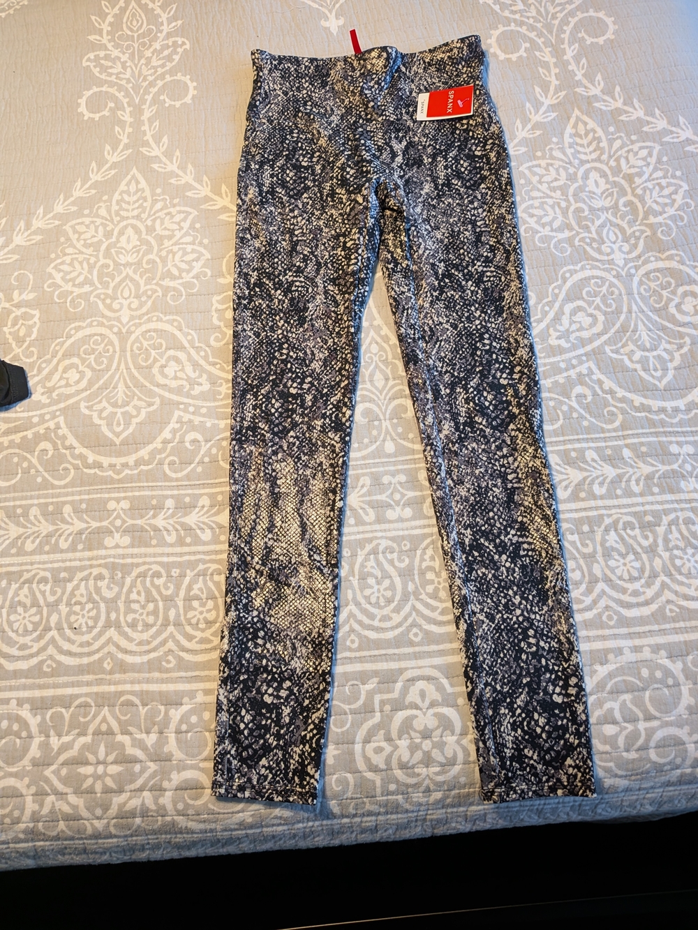 SPANX Black and White Snake-Print Leggings